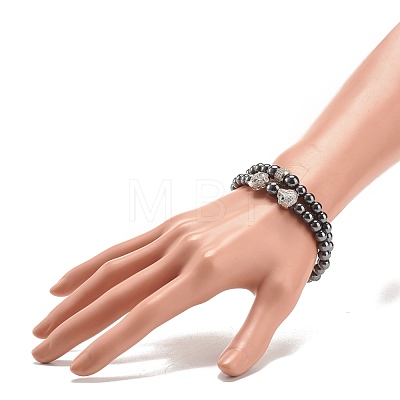 2Pcs 2 Style Synthetic Hematite Stretch Bracelets Sets BJEW-JB08004-01-1