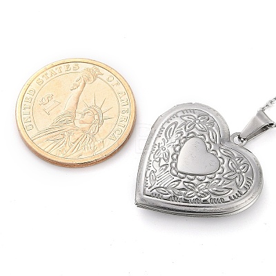 Anti-Tarnish 304 Stainless Steel Heart Locket Pendant Cable Chain Necklaces for Women NJEW-M050-04F-P-1