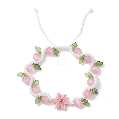 Handmade Porcelain and Cat Eye and Acrylic Beads Braided Bead Bracelets BJEW-TA00700-02-1