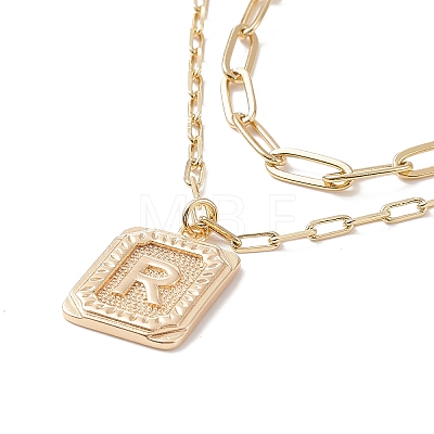 2Pcs 2 Style Brass Rectangle with Initial Letter Pendant Necklaces NJEW-JN04006-1