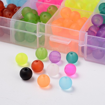 Frosted Round Transparent Glass Beads GLAA-X0007-B-1