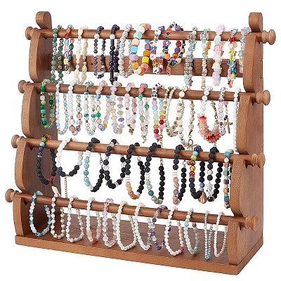 4-Tier Pine Wood Bracelet Organizer Display Riser Stands BDIS-WH0021-002-1