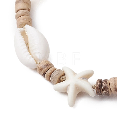 Ocean Theme Adjustable Cowrie Shell & Coconut Braided Bead Bracelets BJEW-JB11461-01-1