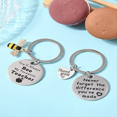 Teacher's Day Gift 201 Stainless Steel Flat Round with Word Keychains KEYC-FS0001-09-1