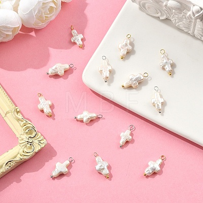 10Pcs 2 Styles Natural Keshi Pearl Cross Pendants PALLOY-YW032-1