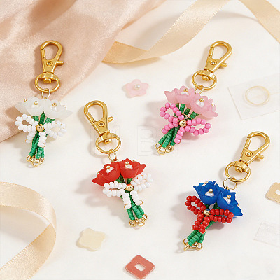 4Pcs Glass Seed Bowknot Bouquet Pendant Decorations HJEW-SZ00133-1