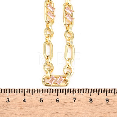 7MM Brass Pave Cubic Zirconia Figaro Chain Necklaces NJEW-D324-05G-05-1