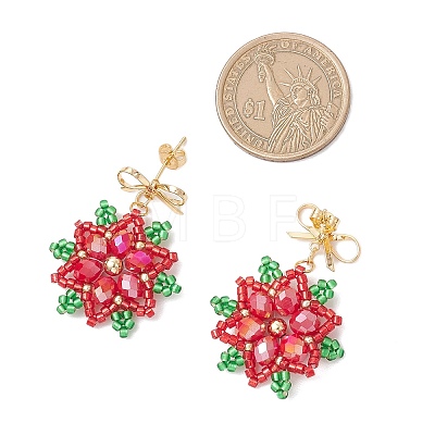 Brass Seed Beads Christmas Flower Snowflake Dangle Stud Earrings EJEW-MZ00492-1