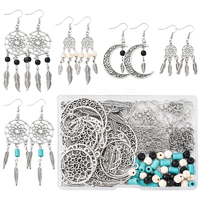 DIY Woven Net/Web with Feather Earring Making Kits DIY-FS0008-65-1