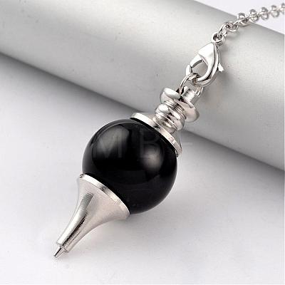 Natural Obsidian Sphere Dowsing Pendulums BJEW-E292-A04-1