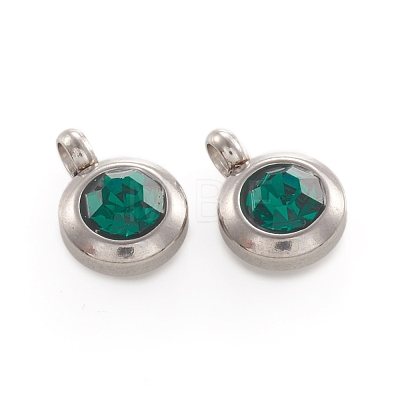 Trendy Original Color 304 Stainless Steel Faceted Grade A Rhinestone Flat Round Charms Pendants RB-N030-01L-1