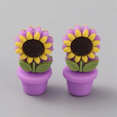 Sunflower Flowerpot Food Grade Eco-Friendly Silicone Beads SIL-TAC0002-20F-1