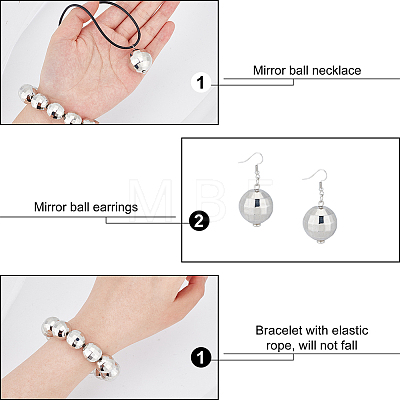 Alloy Disco Ball Beaded Stretch Bracelet & Dangle Earrings & Pendant Necklace SJEW-AN0001-08-1