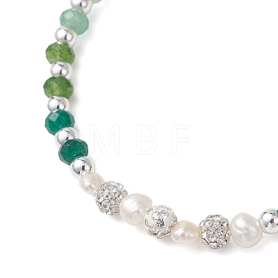 Dyed Natural Malaysia Jade Rondelle & Cultured Freshwater Pearl Beaded Stretch Bracelets BJEW-JB13380-03-1