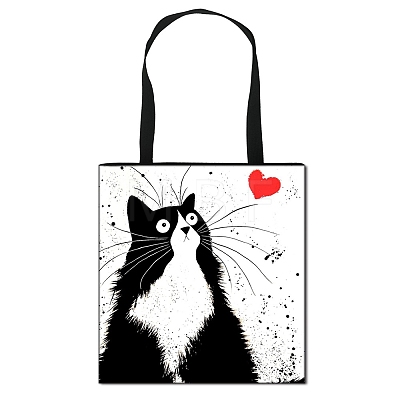 Cartoon Cat Printed Polyester Canvas Women's Tote Bags PW-WG56C06-05-1