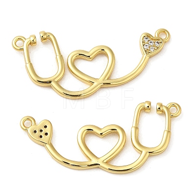 Rack Plating Brass Micro Pave Clear Cubic Zirconia Connector Charms KK-C030-20G-1