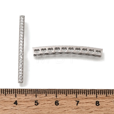 Brass Micro Pave Clear Cubic Zirconia 10-Hole Curved Rectangle Spacer Bars KK-C255-42P-1