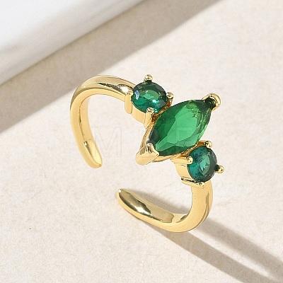 Brass Micro Pave Cubic Zirconia Cuff Open Rings for Women RJEW-L343-14G-06-1