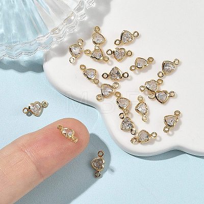 SHEGRACE Brass Pave Clear Cubic Zirconia Heart Connector Charms XGRQ2O671-448G-1