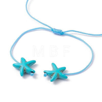 Starfish & Turtle Synthetic Turquoise(Dyed & Heated) Braided Bead Bracelets BJEW-JB09818-01-1