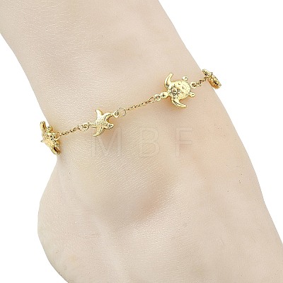 Ocean 304 Stainless Steel Turtle and Starfish Link Chain Anklets for Women AJEW-AN00821-1