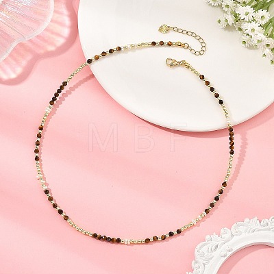 Natural Tiger Eye Faceted Round & Round Electroplate Synthetic Non-magnetic Hematite & Natural Pearl Beaded Necklaces NJEW-JN06549-01-1
