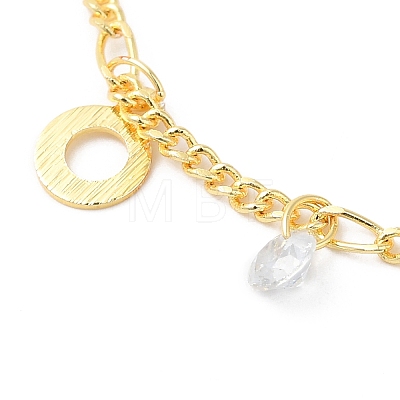 Brass Donut & Clear Cubic Zirconia Charm Bracelets for Women BJEW-G672-08G-1