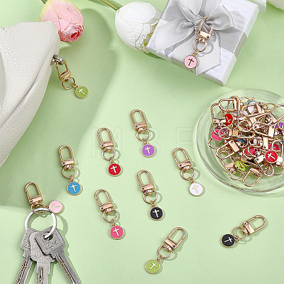 32Pcs 8 Styles Alloy Enamel Flat Round with Cross Pendant Decorations HJEW-WR00051-1