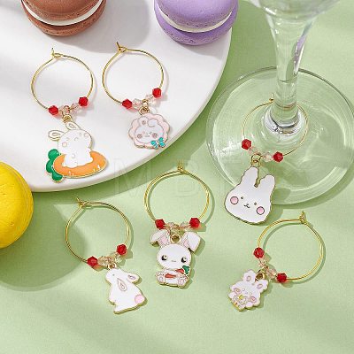 Easter Rabbit Alloy Enamel Wine Glass Charms AJEW-JO00204-02-1