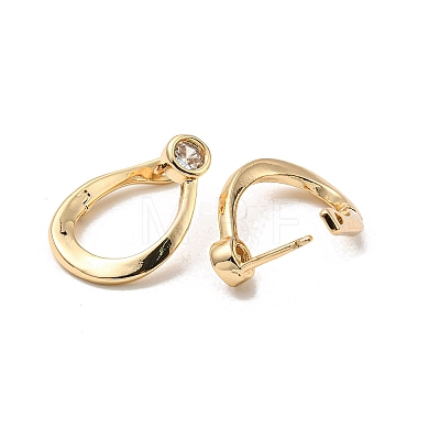 Brass with Clear Cubic Zirconia Hoop Earrings EJEW-B035-35KCG-1