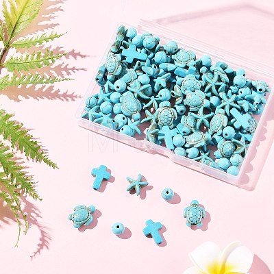 130Pcs 5 Styles Synthetic Turquoise Beads TURQ-FP0001-02-1