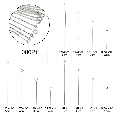 12 Styles 304 Stainless Steel Flat Head Pins & Eye Pin & Ball Head Pins STAS-YW0003-26-1