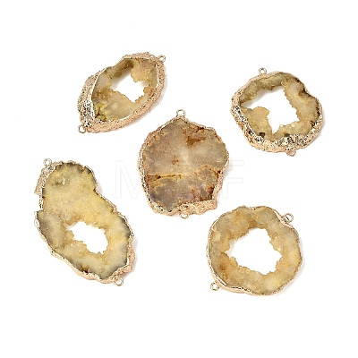Dyed Natural Druzy Agate Slice Nuggets Links Connector Charms G-P614-04G-01-1