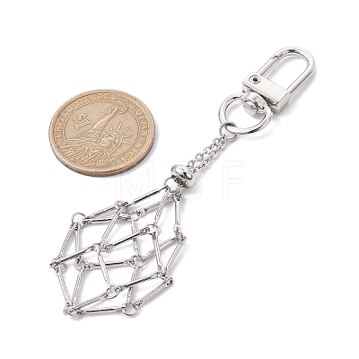 Brass Macrame Pouch Empty Stone Holder Pendant Decoration HJEW-JM01682-02-1