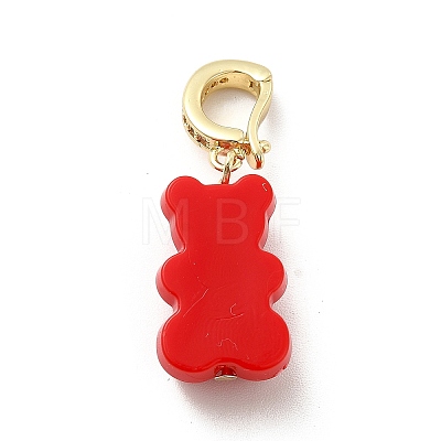 Plastic Bear Dangle Hoop Earrings with Clear Cubic Zirconia EJEW-C054-06G-1