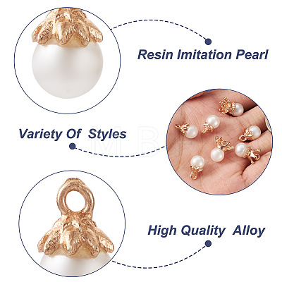 Craftdady 50Pcs 5 Styles Resin Imitation Pearl Pendants RESI-CD0001-16-1