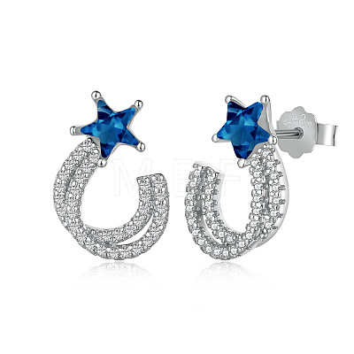 Rhodium Plated 925 Sterling Silver Micro Pave Cubic Zirconia Stud Earrings for Women EJEW-P231-91P-1