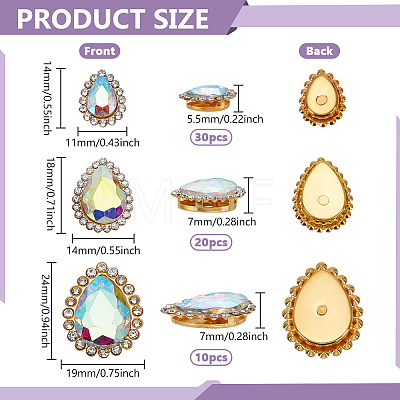 Teardrop Alloy Glass Sew on Rhinestone FIND-FG0004-28A-1