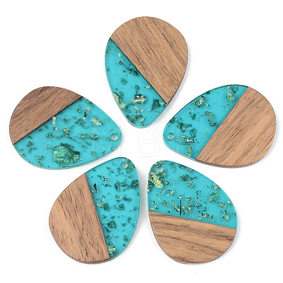 Transparent Resin & Walnut Wood Pendants RESI-S389-010A-B03-1