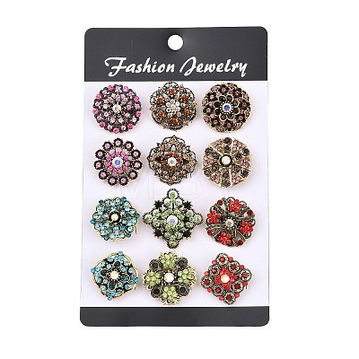 12Pcs Exquistie Rhinestone Brooch JEWB-G047-01AG-1