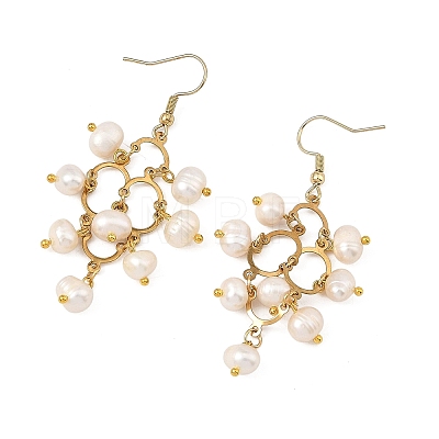 304 Stainless Steel & Natural Cultured Freshwater Pearl Beads Cluster Chandelier Earrings for Women EJEW-JE07467-1
