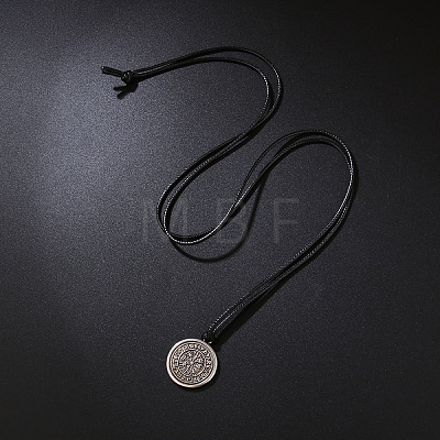 Adjustable Alloy Cut Out Viking Compass Pendant Waxed Cord Necklaces for Men WG8D85A-02-1
