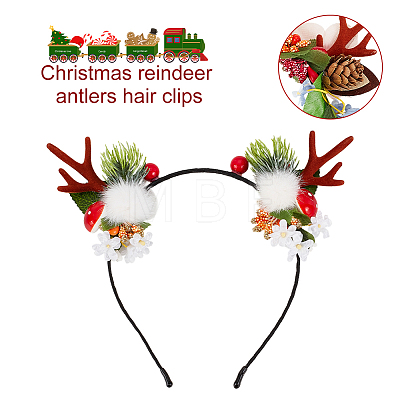 ANATTASOUL 2Pcs 2 Style Christmas Theme Antler Cloth & Iron Alligator Hair Bands MRMJ-AN0001-01-1