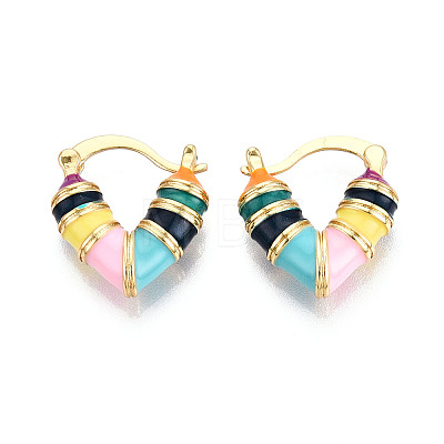 Heart Brass Enamel Hoop Earrings EJEW-N060-01G-1