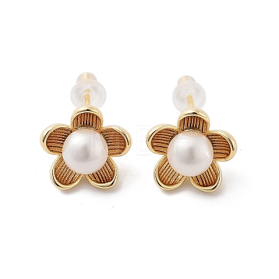 Natural Pearl Ear Studs EJEW-P256-56G-1