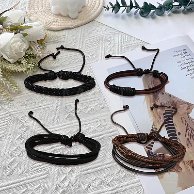 1Bag Mixed Styles Adjustable PU Leather Cord Braided Bracelets for Unisex BJEW-CL0001-47A-1