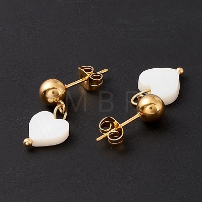 Synthetic Shell Heart Pendant Double Layer Necklaces and Dangle Stud Earrings SJEW-F217-05B-G-1