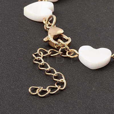 Natural Shell Heart Link Chain Bracelet BJEW-C015-03G-1