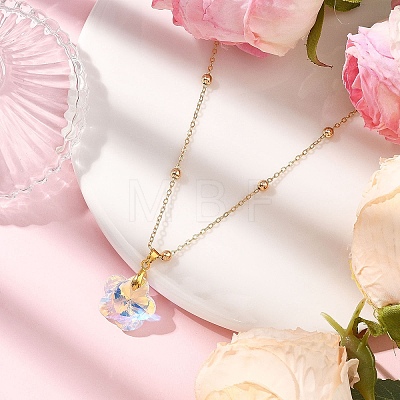 Clear AB Glass Faceted Pendant Brass Round Ball Cable Chain Necklaces for Women NJEW-JN05640-01-1