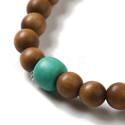 6mm Round Sandalwood and Synthetic Turquoise Beaded Stretch Bracelets BJEW-B080-08C-1